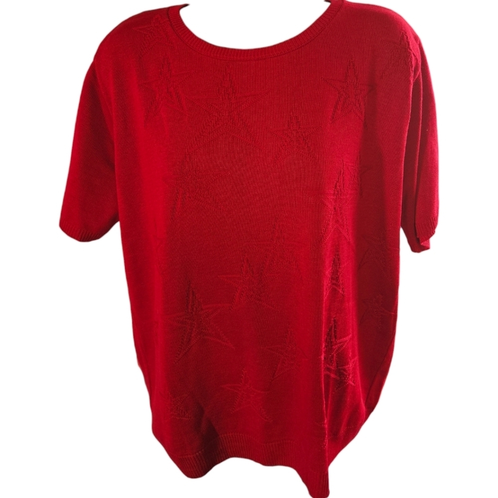 NWT Alfred Dunner Star Knit American Dream Short Sleeve Sweater